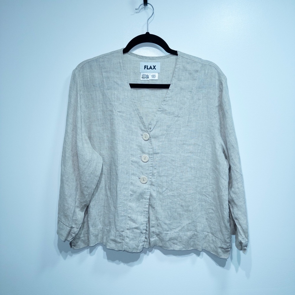 Flax Oatmeal Beige Linen Button Front Tunic Jacket Medium